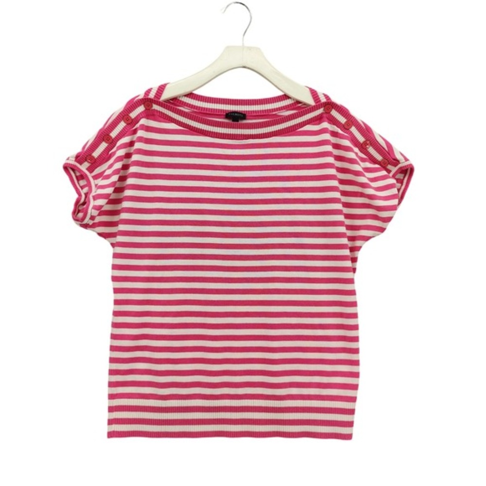 Talbots Women Parisian Preppy Striped Nautical Boat Neck Sweater L Pink Buttons